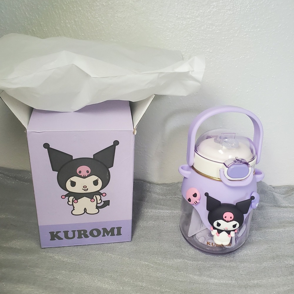 Sanrio Kuromi Water Bottle Purple Silicone Sleeveβ Straw Shoulder Strap New Box